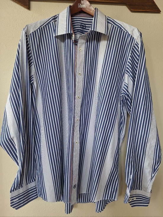 Bugatchi Other - Bugatchi Uomo Classic Fit Blue Stripe Shirt Bold Modern Style Elevated Mens L